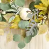 Nova Guirlanda de Abóbora Branca Outonal Zonghong com Folhas de Rabanete e Frutas para Porta da Frente, Pátio e Decoração de Casa