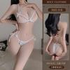 Yiyue lingerie sexy sexy cinta renda tentação sutiã de três pontos terno quente transparente pijamas para mulheres 8601