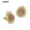 Pendientes de botón diarios para niñas MPE124 diseño retro clásico con piedras preciosas de colores y adornos de perlas artificiales en forma de gota