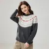 Suéter tejido Fair Isle vintage de cuello redondo 35 cachemir, de manga larga, suéter holgado para mujer para otoño e invierno, perfecto como capa interior o capa base