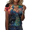 Top Feminino Europeu e Americano 2023 Transfronteiriço Estação Independente da Amazon Explosões Lábios Apaixonados Gola Redonda Camiseta de Manga Curta Estampada