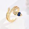 Anel aberto em forma de cobra com zircônia incrustada, banhado a ouro 18K, estilo europeu e americano, anel de personalidade de nicho feminino, fornecimento transfronteiriço