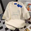 Camiseta de Manga Corta Estilo Pareja con Estampado de Perro en Línea Minimalista para Mujer Verano 2026 Casual Americano Estilo Ins Top de Algodón Puro para Hombre