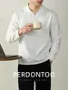 Nueva Camiseta de Manga Larga con Cuello de Gaviota sin Botones y Patrón de Waffle Minimalista de Estilo Noble para Hombre, Adecuada para el Viaje al Trabajo, Negocios y Uso Casual Camisa Polo