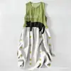 Vestido Casual de Algodão Puro com Estampa Digital Nova, Gola Redonda, Sem Mangas, Comprimento Médio, Para Mulheres, Verão na Praia