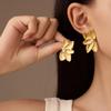 Europa e Estados Unidos transfronteiriços INS nova moda simples versátil titânio aço ouro 18K metade pétala cravejada zircônia aço inoxidável brincos