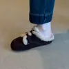 Sapatos Femininos Estilosos de Pelúcia Estilo Birkenstock 2026 Inverno Fivelas Duplas Quentes Confortáveis Tamancos Slip-On