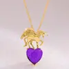 Collar Colgante Longrui Transfronterizo Nuevo Unicornio Doce Piedras de Nacimiento Corazón de Melocotón Incrustado con Collar de Piedras de Colores