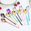 Colher Uso Doméstico Pintada Banhada a Titânio Celebridade da Internet Estilo Coreano Colher Criativa Cabo Longo Aço Inoxidável Colher de Comer Colher de Chá Colher de Sobremesa