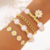 Pulsera Geométrica con Flor de Margarita Transfronteriza Europea y Americana Juego de Cuatro Piezas Pulsera de Perlas de Imitación a la Moda Venta al por Mayor
