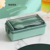 Lonchera tipo japonés con broche para estudiantes, lonchera de plástico, apta para microondas, de doble capa, compartimentada, lonchera portátil con cubiertos
