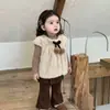 Roupa infantil, conjunto para meninas, colete peludo, suéter e leggings, conjunto de três peças, nova coleção outono/inverno, vestuário de qualidade para exportação