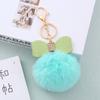 Couro PU Laço Pom Pom Pingente Charme de Bolsa Moda Pelúcia Falsa de Coelho Rex Chaveiro Joias Transfronteiriças Atacado
