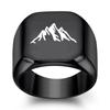 Anillo Creativo Transfronterizo Europeo y Americano de Acero Inoxidable de 18 mm Liso con Grabado Láser de Patrón de Montaña Anillo Cuadrado Venta al por Mayor para Mujeres