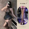 Ropa Interior Sexy Sexy Transparente Tela Transparente Costuras PU Falda Plisada Mini Cuello Falda de Cuero Tentación de Uniforme ol