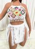 Conjunto de Top con Tiras de Ganchillo Puro Irregular con Bloques de Color y Borla Larga para Falda F1497-200119