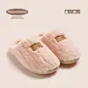 Chinelos de Pelúcia Quentes Cixi Antiderrapantes para Uso Doméstico Outono e Inverno Feminino com Estampa de Coelho e Chinelos de Algodão Antiderrapantes Masculinos