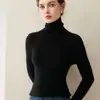 Nuevo suéter de punto 100% cachemira para otoño e invierno para mujer, con cuello alto apilado, corte ajustado, jersey de manga larga como capa base