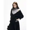 Iamxia* conjunto de dos piezas: top casual de punto suelto con cuello alto y contraste en negro y gris, chaleco ajustado
