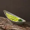 Vajilla estilo hot pot Shanhuansanshanshan, plato de tres crujientes de verduras, plato en forma de barco de hongo enoki con imitación de veta de madera