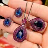 2026 Nueva Joyería Zhuangshengsheng Base de Cobre Chapado en Oro Conjunto de Espinela Azul Simulada Forma de Gota de Agua para Mujeres 8*12-7*9