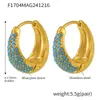 Pendientes Xinyixin de Círculo con Circonita Colorida Turquesa Azul, Elegantes Clips para Orejas, Pendientes para el Trabajo, Acero Inoxidable Chapado en Oro Real de 18K