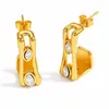 Pendientes transfronterizos de acero de titanio, diseño cuadrado geométrico de moda con incrustaciones de circonita, pendientes de acero inoxidable chapados en oro de 18 quilates, impermeables y que conservan el color