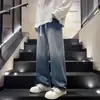 Jeans retro de estilo americano con degradado para hombre, para primavera y otoño, pierna recta, corte holgado, modernos, pierna ancha, estilo high-street, casual, hasta el suelo