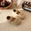 Sapatos femininos de couro camurça, novo estilo primavera e outono 2025, sapatilhas de princesa com laço doce, mocassins de bico baixo