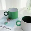 Tazas de cerámica blancas y verdes estilo INS, frescas y minimalistas, tazas de café de cerámica, vasos de agua, un juego de tazas a juego, perfectas como regalo