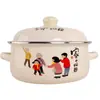Panela Espessa de Porcelana Esmaltada 16-26cm, Panela de Sopa, Frigideira de Fundo Plano, Panela de Cozido, Panela de Macarrão, Panela de Fondue, Bacia de Banha