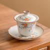 Tazón Cubierto de Porcelana Ru Flor de Albaricoque de Fábrica Rama Azul Taza de Té Juego de Té Kung Fu de Alta Calidad Individual Tazón de Té Tres Talentos con Tapa
