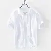 Camisa de linho de seda fina de gelo para verão, masculina, manga curta, solta, casual, de negócios, cor sólida, camisa de algodão e linho de meia manga, branca, da moda