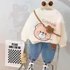 Coreano Nuevo Primavera Manga Larga Dibujos Animados Estampado Animal Dos Piezas Conjunto Bebé Hombres y Mujeres Elegante Moda Traje Deportivo Tendencia