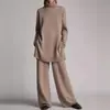 Temporada de Primavera y Otoño 2026 Europeo y Americano Amazon Aliexpress Nuevo Tejido Color Sólido Cuello Alto Holgado Casual Conjunto de Dos Piezas