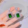 Joyas Medievales Pendientes de Imitación Esmeralda para Mujer Otoño e Invierno Elegantes Exagerados de Gama Alta Lujo Ligero Pendientes de Diamante Cuadrado de Princesa Pendientes