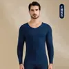 Ropa interior térmica para hombre Seda Cachemira Hilo Ultra Fino Generador de Calor Acrílico Pantalones Térmicos Forro Polar Grueso Camiseta Térmica de Cuello V Set Invierno