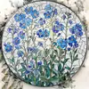 Letrero redondo de hojalata con efecto vidriera vintage con sol, luna, flores, pájaros y paisaje, pintura decorativa patriótica en placa de aluminio y hojalata para comercio transfronterizo