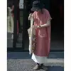 Vestido Feminino Estilo Japonês de Manga Curta Solto Versátil Gola Redonda Verão Feminino Fino Senso de Design Cor Sólida Redutor de Idade Longo