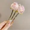 Nova Presilha de Cabelo Estilo Chinês Delicada Elegante Flor de Peônia Contas Pingando Óleo Três Dentes Presilha de Cabelo Estilo Antigo na Parte de Trás da Cabeça Presilha Exquisita