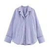 Comercio Exterior Transfronterizo Venta al por Mayor Ropa Europea y Americana Estilo Nuevo Color de Contraste Un solo Botón Ribete Rayado Camisa de Manga Larga