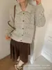 Cardigan Tricô Vazado com Lapela Retrô Estilo Coreano Feminino Manga Longa Solto Casaco Suéter Temperamento Primavera e Outono Nova Chegada Top