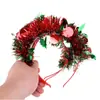 Nueva diadema navideña roja y verde con copos de nieve, bayas, hojas y cintas de colores, perfecta para decoración de fiestas navideñas, diadema brillante de seda
