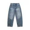 Jeans de mezclilla vintage lavados con efecto desgastado estilo japonés para otoño para hombre, pantalones rectos casuales de retazos de moda con un ligero ajuste cónico