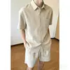 Traje Casual de Manga Curta e Shorts de Verão Masculino 2026, Conjunto Versátil de Duas Peças Masculino de Seda Ice Fina, Moda Cor Sólida