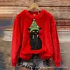 Sudadera de Manga Larga con Cuello Redondo, Corte Ajustado, Estampado Digital con Elementos Navideños Transfronterizos, 250g Franela, Nuevo 2025
