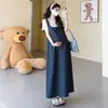 Vestido de Maternidad de Verano 2026 con Tira Retorcida Floral + Top Camiseta Conjunto de Dos Piezas para Mujeres Embarazadas