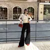 Jeans Anchos de Cintura Baja para Mujer, Color Negro y Dorado, Resistentes a la Decoloración, Nuevo para Otoño e Invierno 2026, Diseño sin Cinturilla