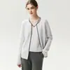 Diseño francés~Conjunto de dos piezas de punto de cachemir con cuello en V y ribete de contraste blanco, un top de nicho y versátil para mujer