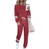 2022wish Amazon ebay Novo Europeu e Americano Feminino Tamanho Grande Solto Cor Sólida Manga Longa Casual Conjunto Feminino em Estoque